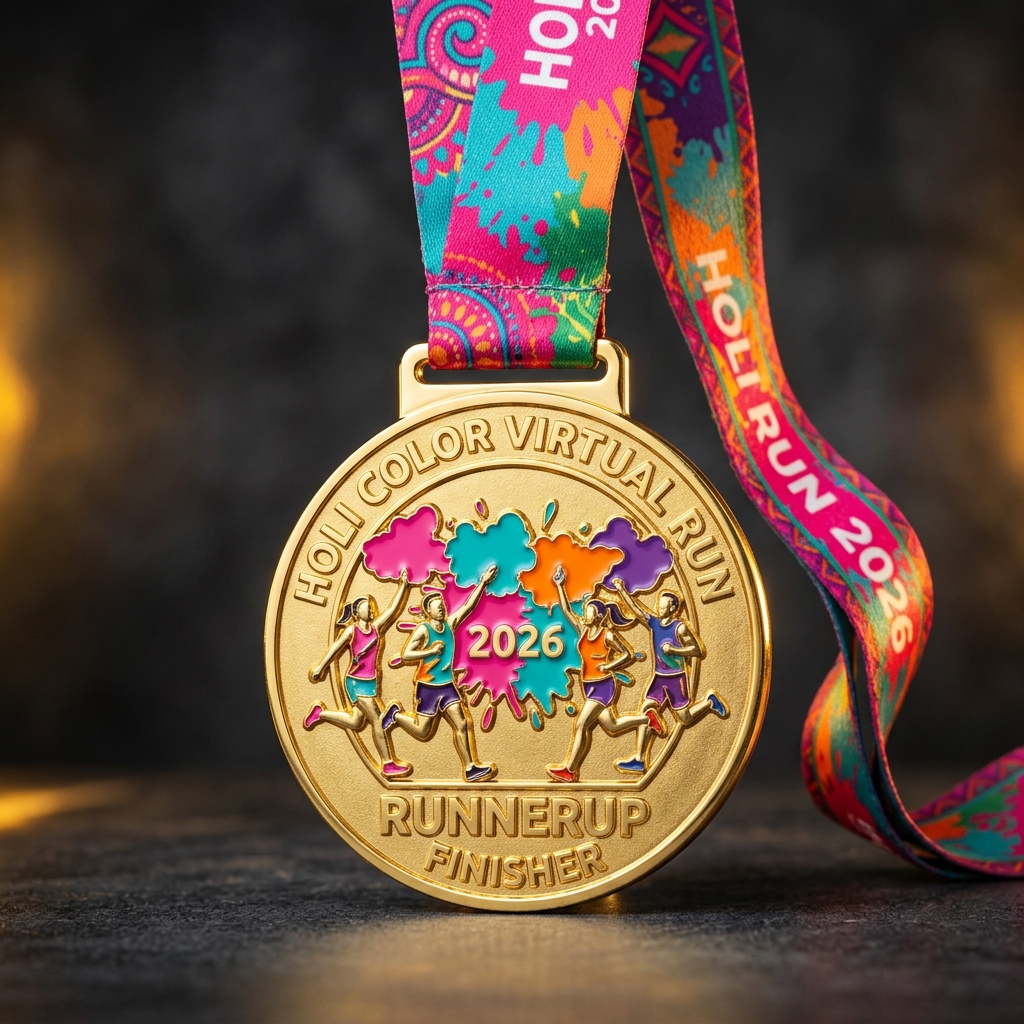 RunnerUp Official Holi Color Virtual Run Physical Finisher Medal