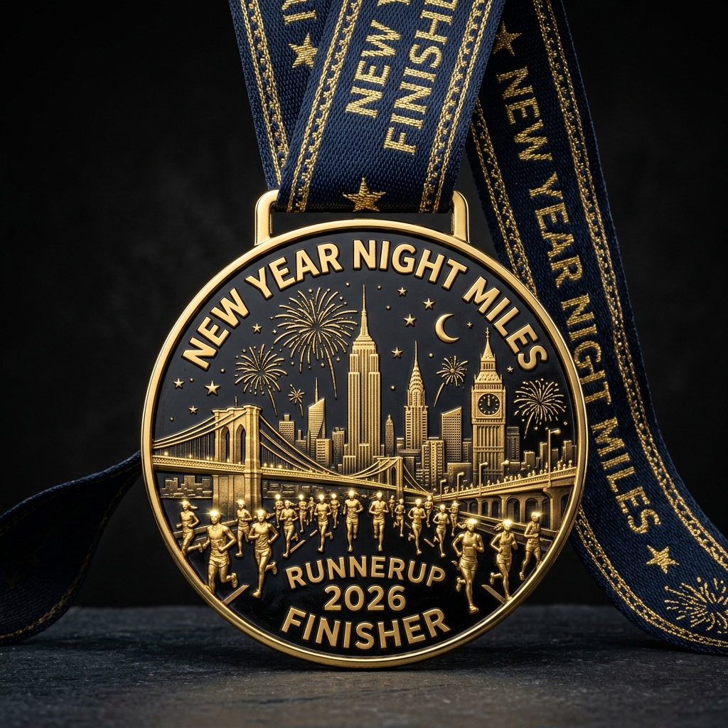 RunnerUp Official New Year Night Miles Physical Finisher Medal